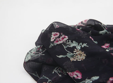 Dark Navy Flowers Chiffon Fabric By the Yard /19601