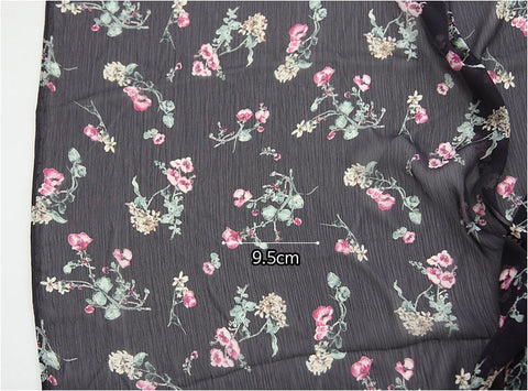 Dark Navy Flowers Chiffon Fabric By the Yard /19601