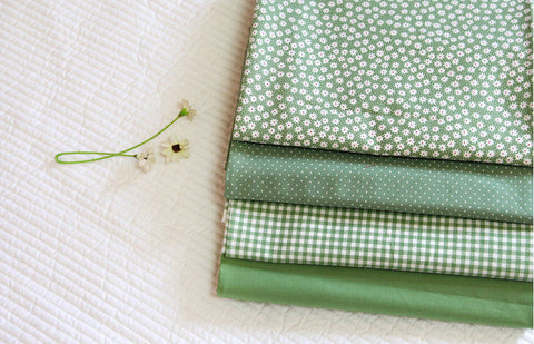 Green Cotton Fabric, Flowers, Polka Dots, Plaid or Solid - By the Yard 100402