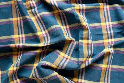 Navy Plaid Cotton Fabric, Yarn Dyed, Washing - By the Yard 95555