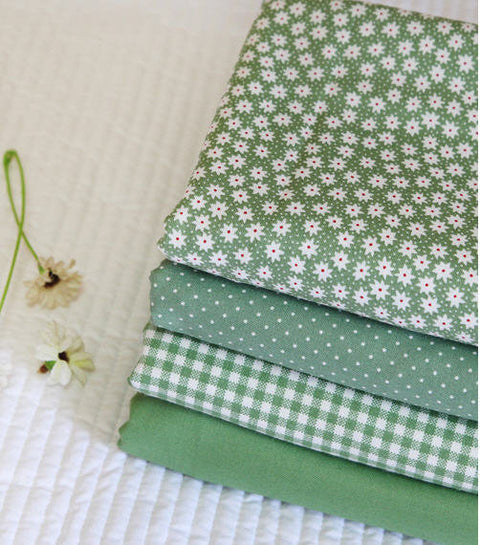 Green Cotton Fabric, Flowers, Polka Dots, Plaid or Solid - By the Yard 100402