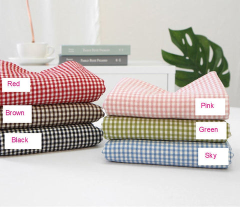 Checker Cotton Fabric, 4 mm Plaid, Gingham Check, Yarn Dyed, Washing - Pink, Sky, Red, Green, Brown or Black - Fabric By the Yard 37492-1