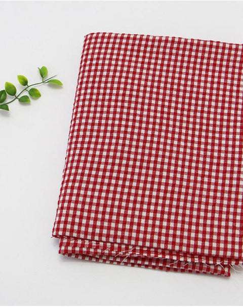 Checker Cotton Fabric, 4 mm Plaid, Gingham Check, Yarn Dyed, Washing - Pink, Sky, Red, Green, Brown or Black - Fabric By the Yard 37492-1