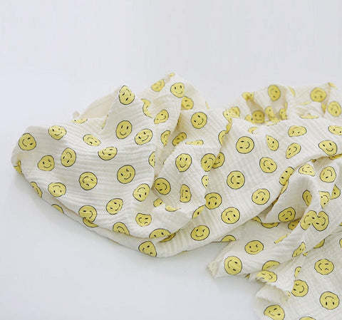 Cotton Rayon Gauze, Triple Layers, Smiley Face Gauze - Wrinkle Gauze, Crinkle Gauze, Yoryu Gauze, Quality Korea Fabric - By the Yard /51186