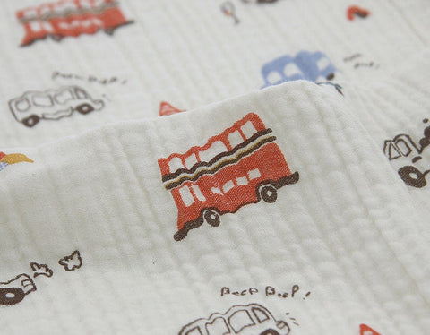 Triple Gauze Fabric, London Trip, Wrinkled Gauze, Crinkle Gauze, London Bus Fabric, Quality Korean Fabric - By the Yard /42781