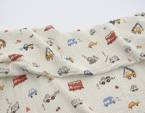 Triple Gauze Fabric, London Trip, Wrinkled Gauze, Crinkle Gauze, London Bus Fabric, Quality Korean Fabric - By the Yard /42781