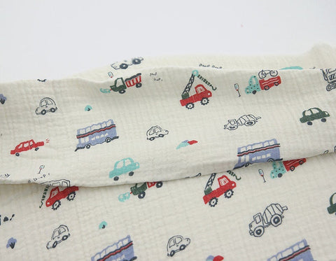 Triple Gauze Fabric, London Trip, Wrinkled Gauze, Crinkle Gauze, London Bus Fabric, Quality Korean Fabric - By the Yard /42781