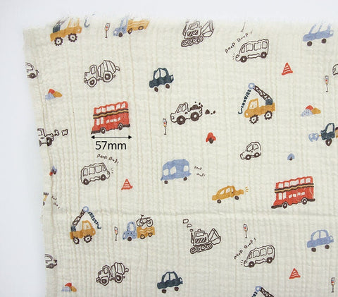 Triple Gauze Fabric, London Trip, Wrinkled Gauze, Crinkle Gauze, London Bus Fabric, Quality Korean Fabric - By the Yard /42781