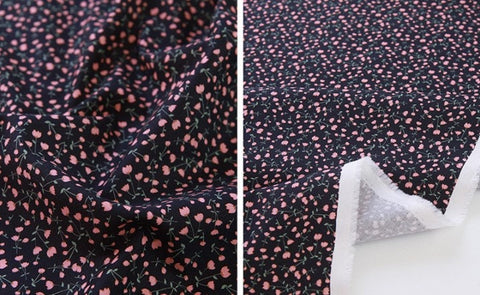 Cotton Floral Fabric - Digitally Printed Quality Korean Fabric - In Ivory, Pink or Black - By the Yard /53656