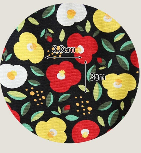 Camellia Flowers Oxford Cotton Fabric - Indi-Blue or Black - Home Decor Fabric By the Yard / 54299