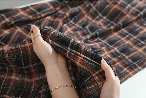 Plaid Checkered Poly Wide Width Fabric with Ribbed Wave Pleats - In Black Watch - Quality Korean Fabric By the Yard - 53724GJ