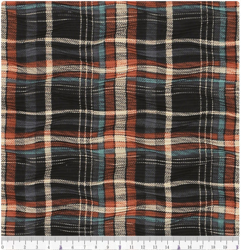 Plaid Checkered Poly Wide Width Fabric with Ribbed Wave Pleats - In Black Watch - Quality Korean Fabric By the Yard - 53724GJ