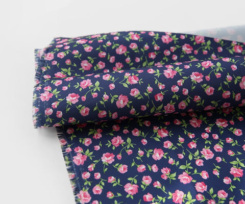 Large Flower Wide Width Waterproof Fabric - Red or Navy - Quality Korean Fabric - By the Yard / 54466