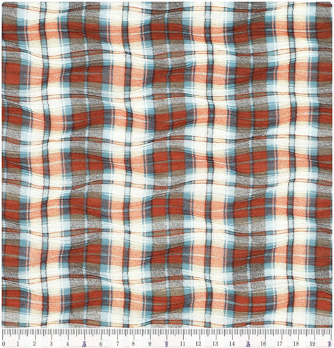 Plaid Checkered Poly Wide Width Fabric with Ribbed Wave Pleats - In Brick Orange - Quality Korean Fabric By the Yard - 53726GJ