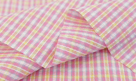 Cotton Seersucker 5 mm Plaid - Pink & Yellow - By the Yard (43 x 36") 51372